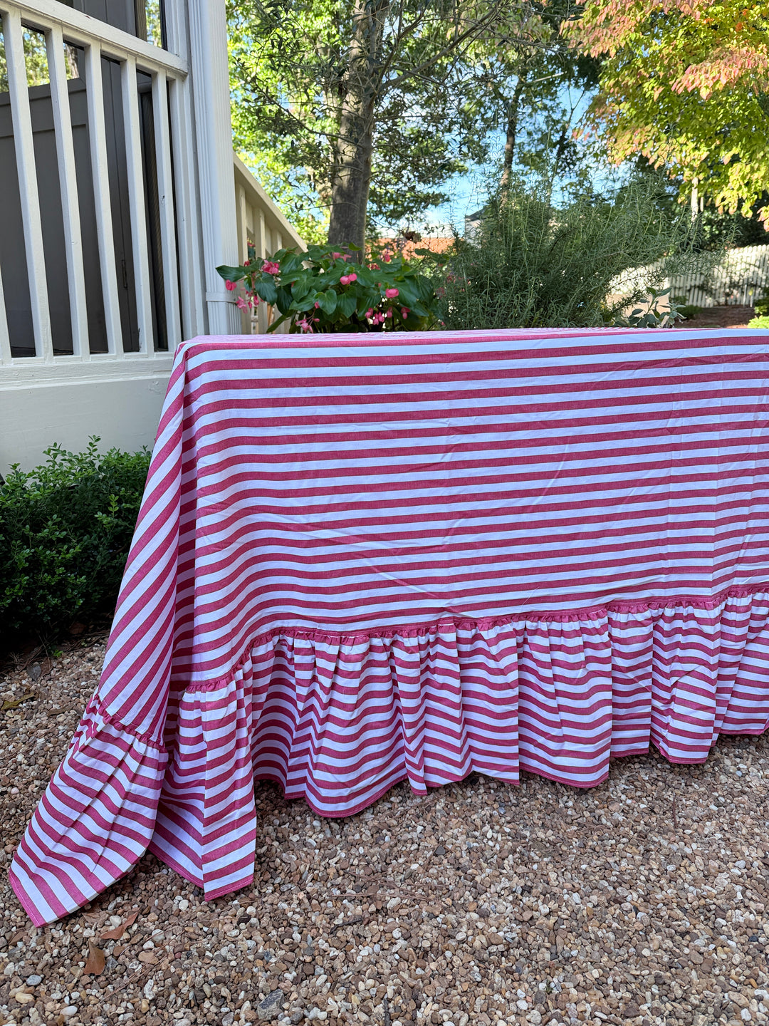 Red Stripe Ruffle Tablecloth