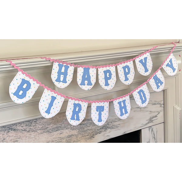 Ricrac Pendant Style Happy Birthday in Pastel Dot