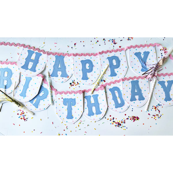 Ricrac Pendant Style Happy Birthday in Pastel Dot