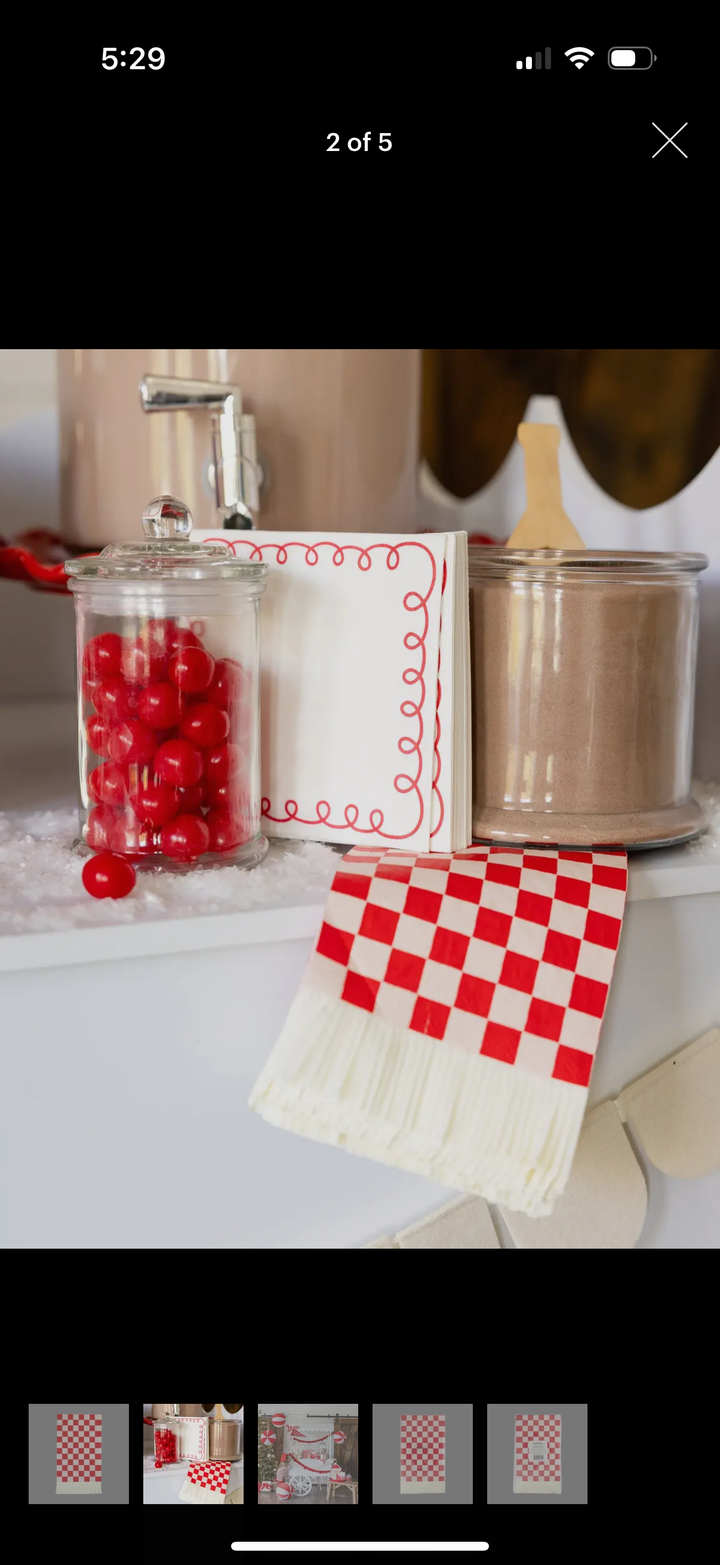 Red and Pink Checked Fringed Paper Dinner Napkins