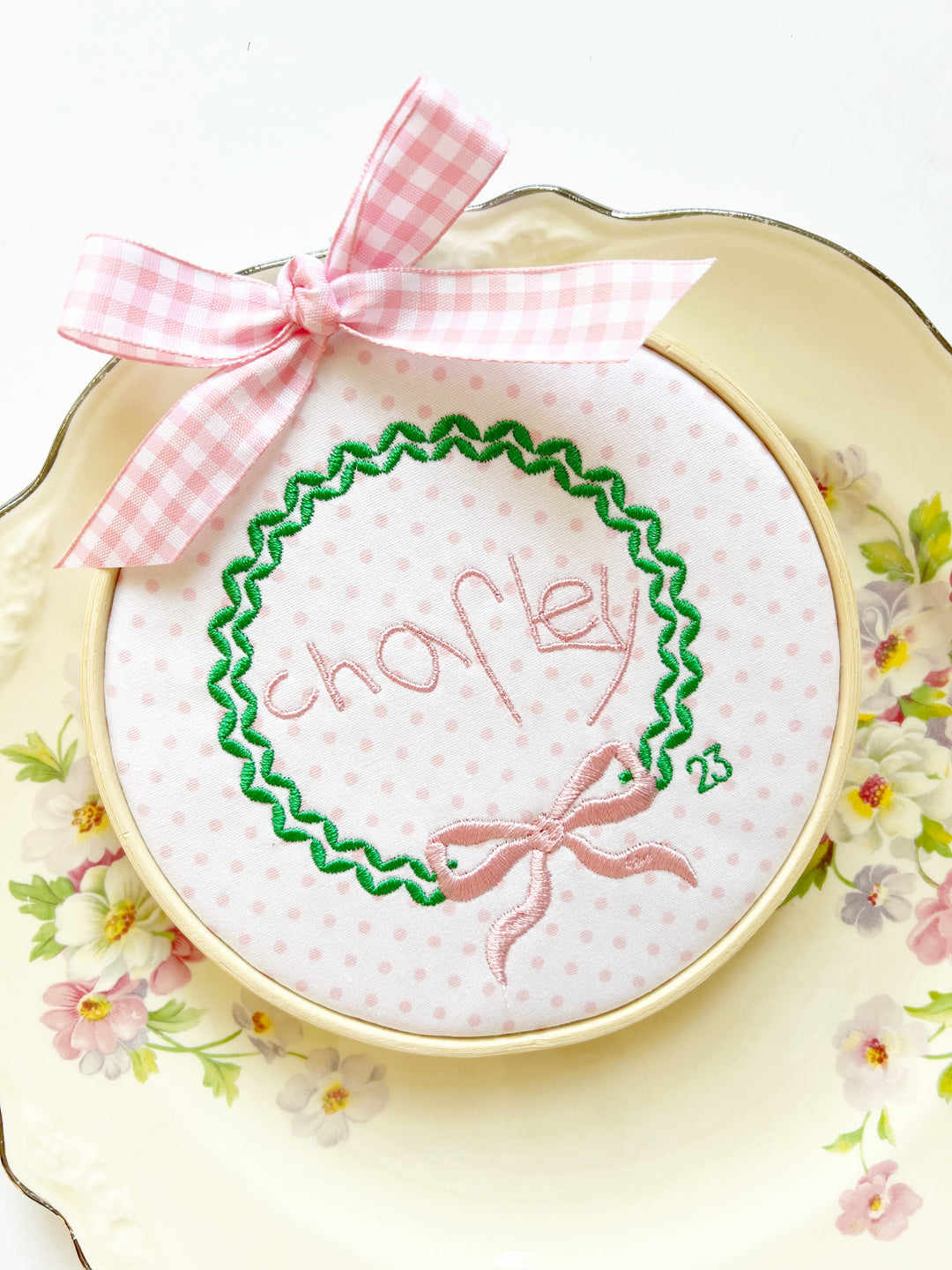 Polka Dots with Christmas Wreath with Name Ornament