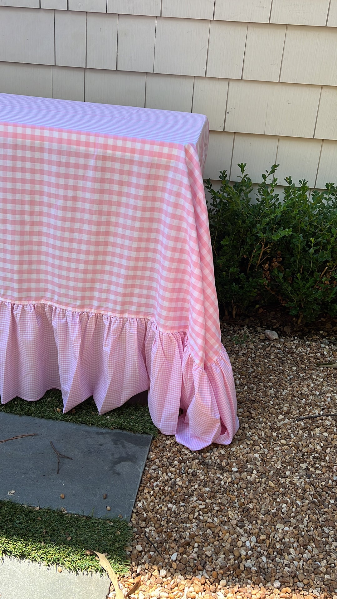 Pink Gingham Tablecloth with Ruffle