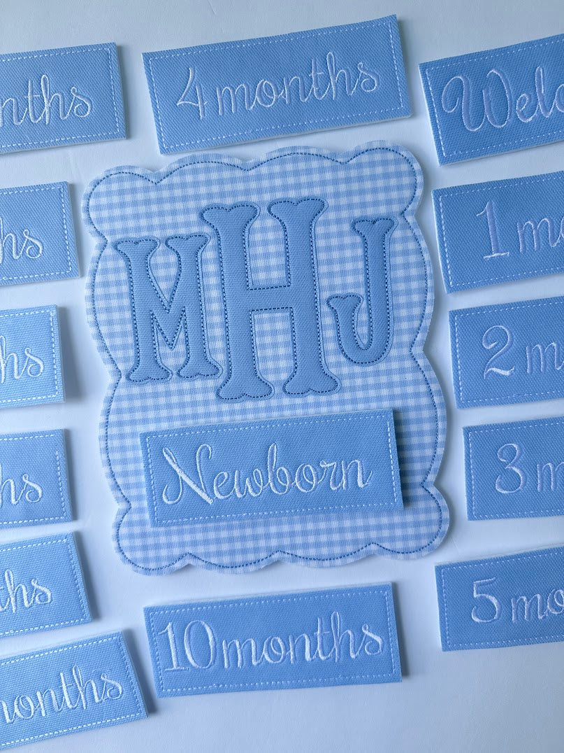 Initial Month Plaque in Blue Gingham