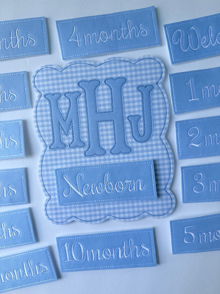 Initial Month Plaque in Blue Gingham
