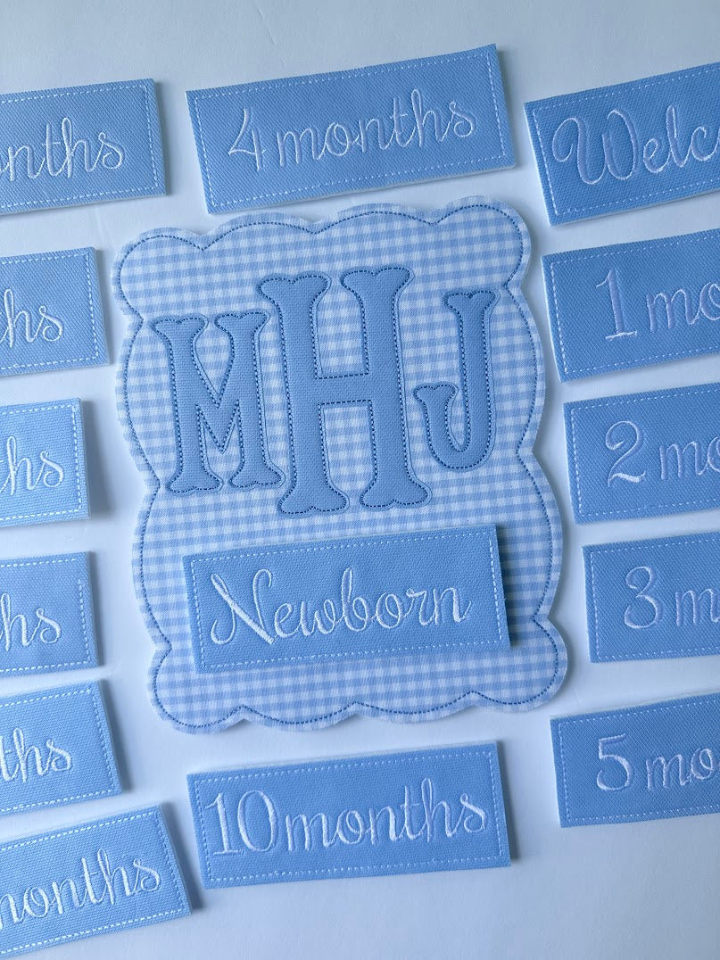 Initial Month Plaque in Blue Gingham
