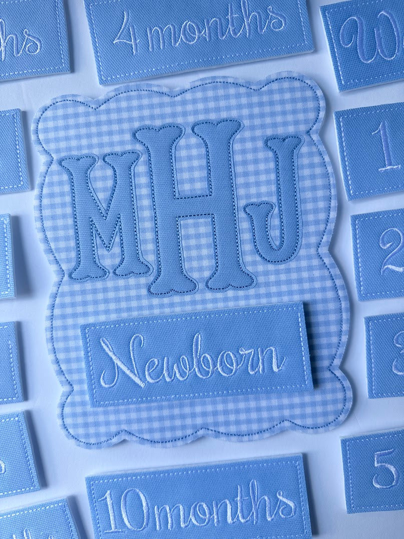 Initial Month Plaque in Blue Gingham