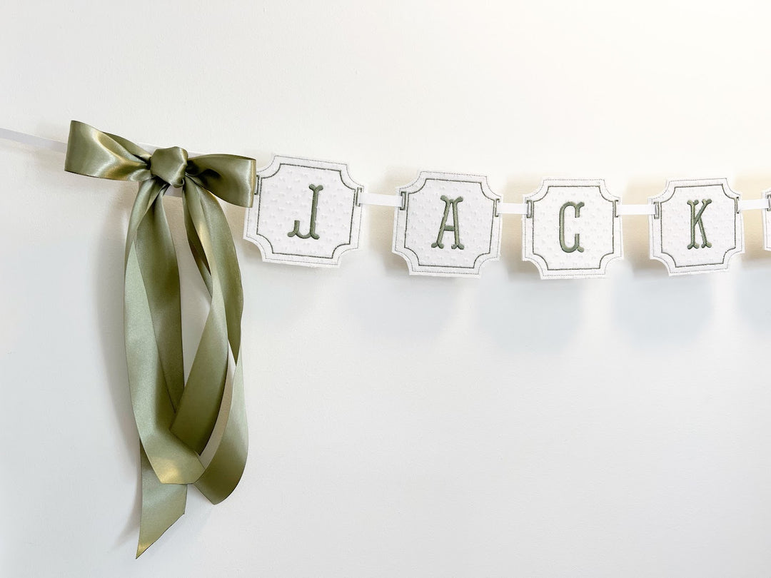 Square Baby/name Bassinet Banner in White and Sage