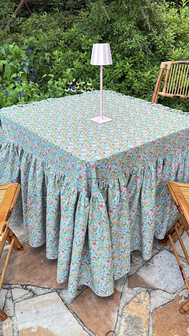 Drop Ruffle Tablecloth in Liberty Everlasting Flowertop Forest