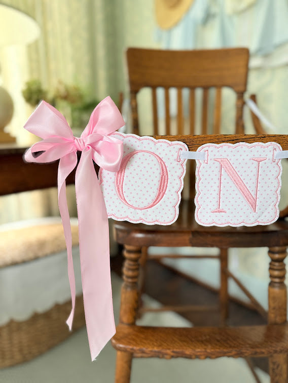 Scalloped ONE in Pink Dot