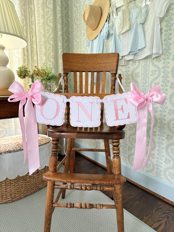 Scalloped ONE in Pink Dot