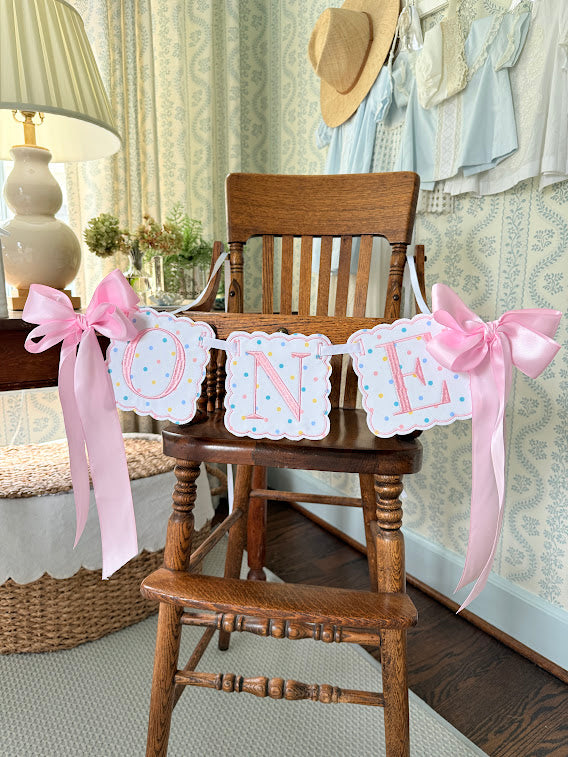 Scalloped ONE in Pastel Dot