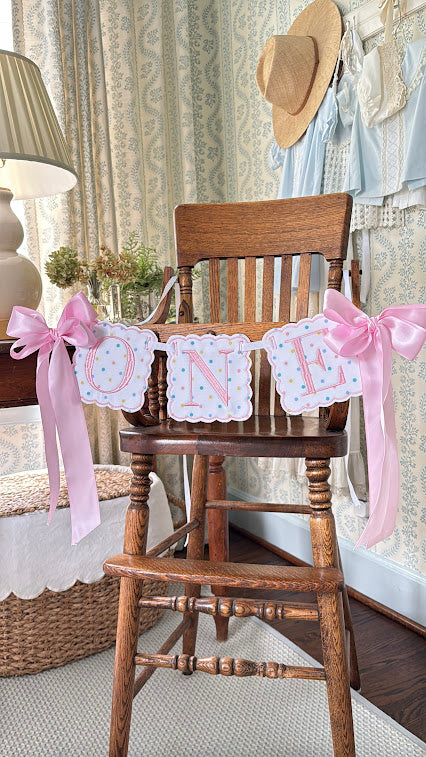Scalloped ONE in Pastel Dot
