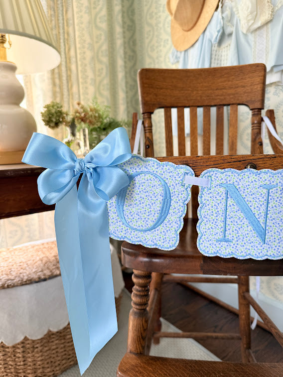 Scalloped Square ONE Birthday Set in Blue Floral Print