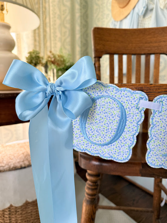 Scalloped Square ONE Birthday Set in Blue Floral Print