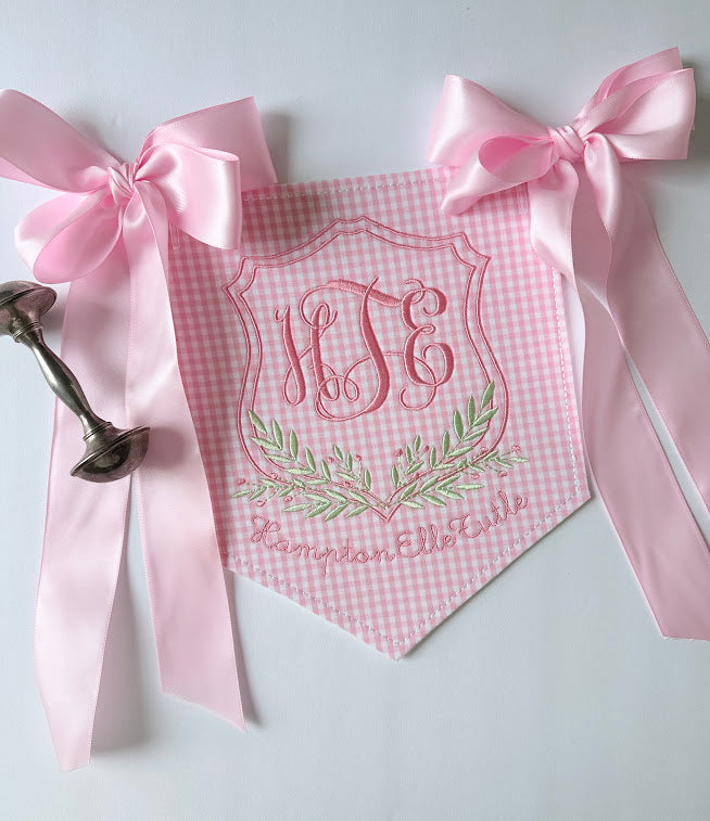 Baby Name Stem and Berry Pendant in Pink Gingham