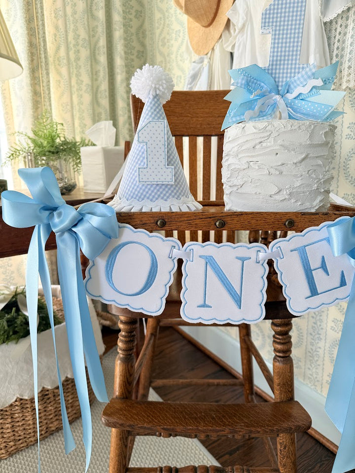 Scalloped Square ONE Birthday Set in White