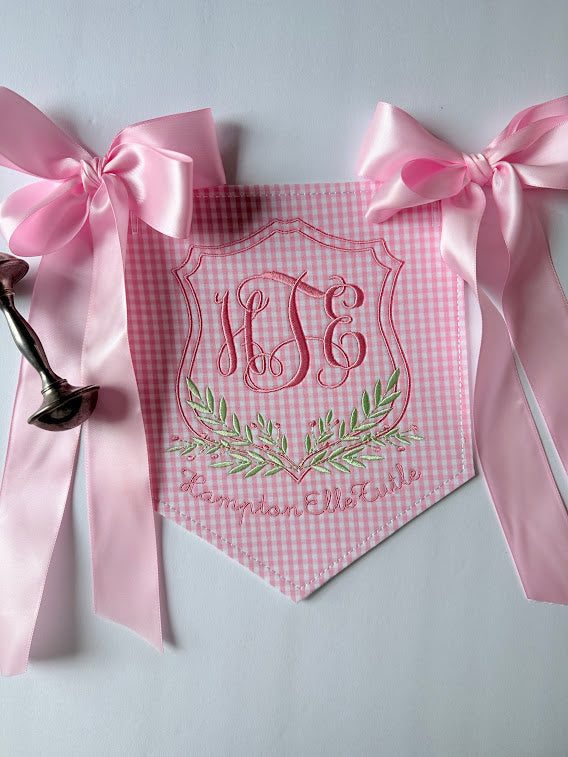 Baby Name Stem and Berry Pendant in Pink Gingham
