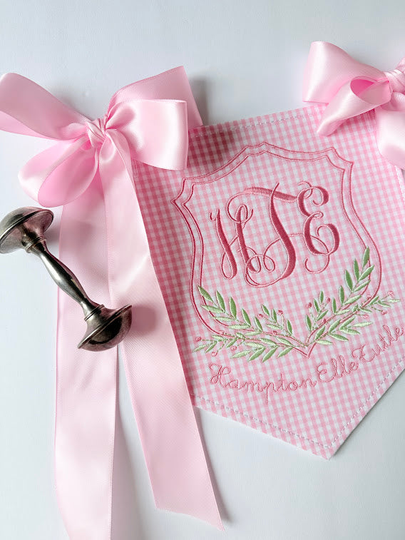 Baby Name Stem and Berry Pendant in Pink Gingham