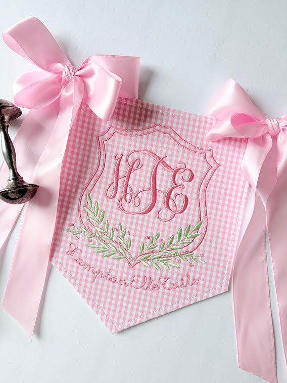 Baby Name Stem and Berry Pendant in Pink Gingham