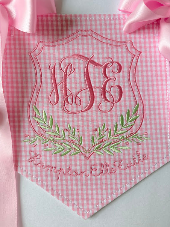 Baby Name Stem and Berry Pendant in Pink Gingham