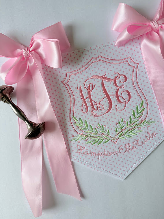 Baby Name Stem and Berry Pendant in Pink Dot