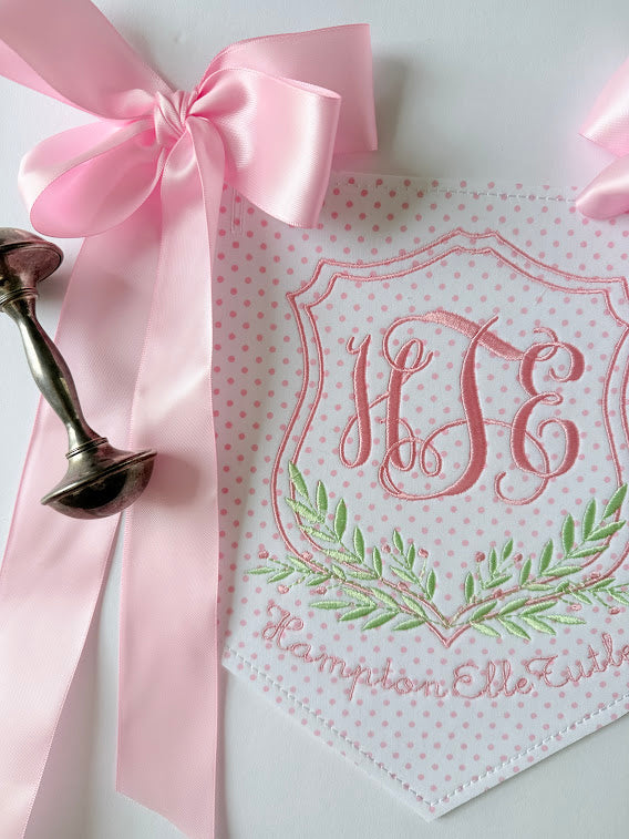 Baby Name Stem and Berry Pendant in Pink Dot