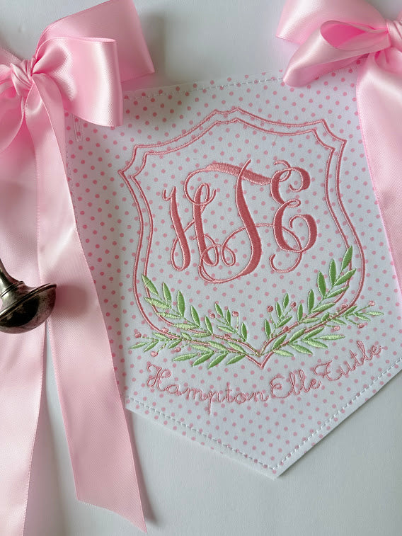 Baby Name Stem and Berry Pendant in Pink Dot