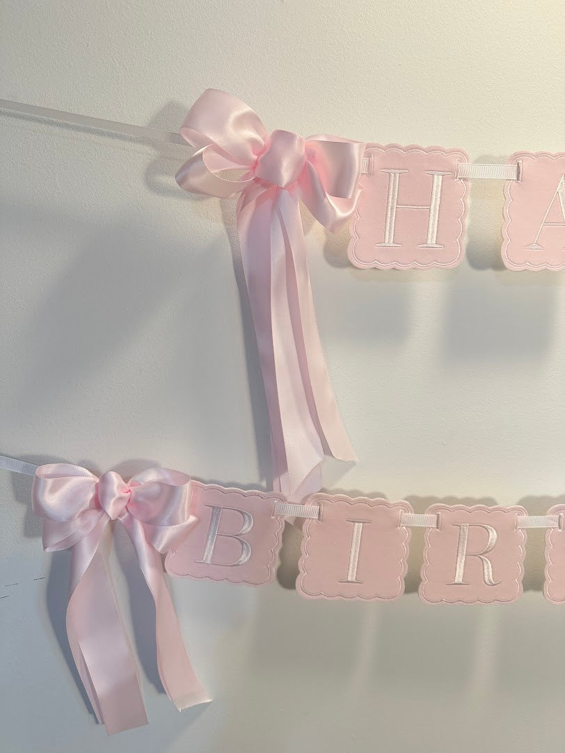Scalloped Happy Birthday in Pink and White