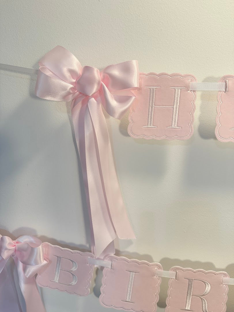 Scalloped Happy Birthday in Pink and White