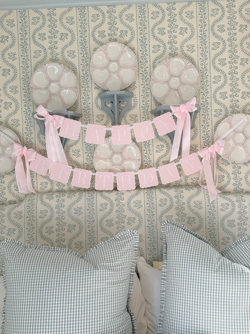 Scalloped Happy Birthday in Pink and White