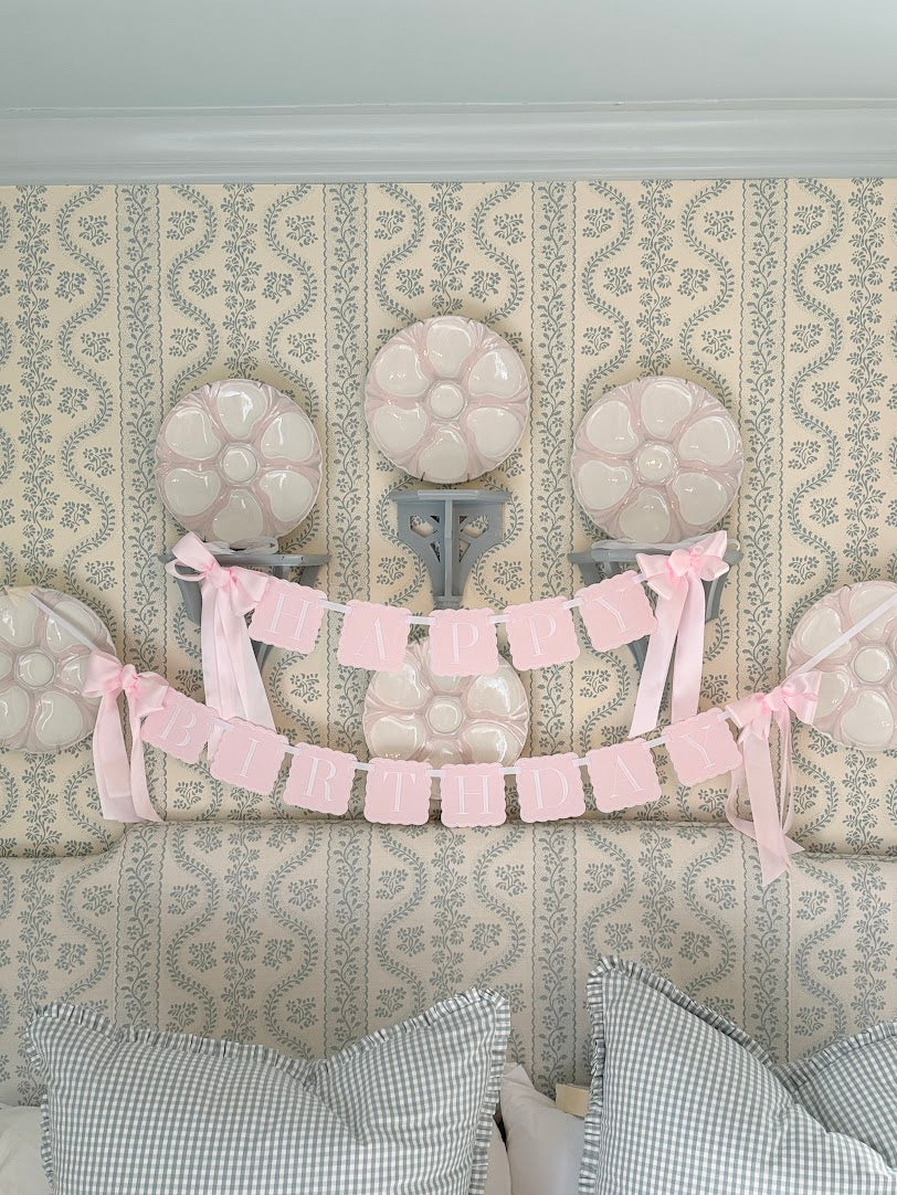 Scalloped Happy Birthday in Pink and White