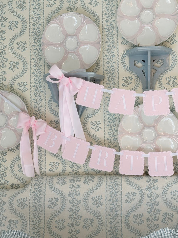 Scalloped Happy Birthday in Pink and White