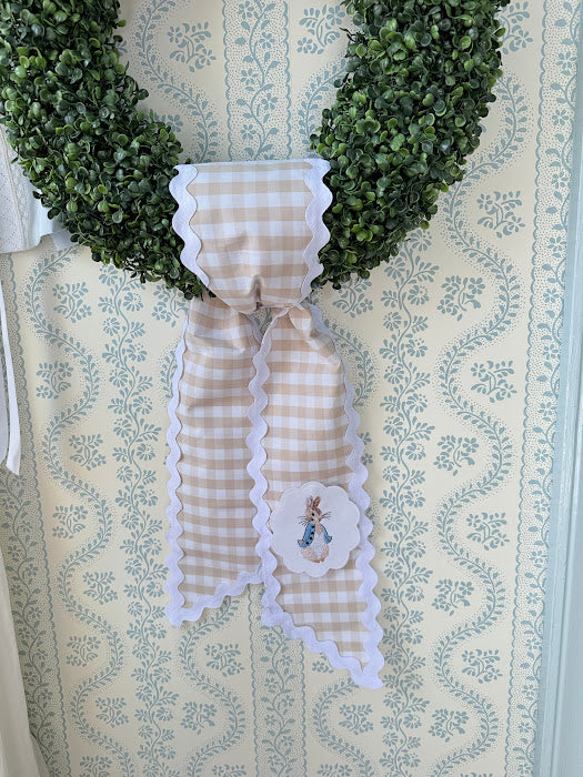 Easter Sash in Khaki GIngham with Bunny