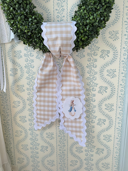 Easter Sash in Khaki GIngham with Bunny