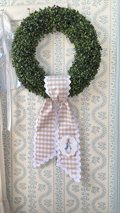 Easter Sash in Khaki GIngham with Bunny