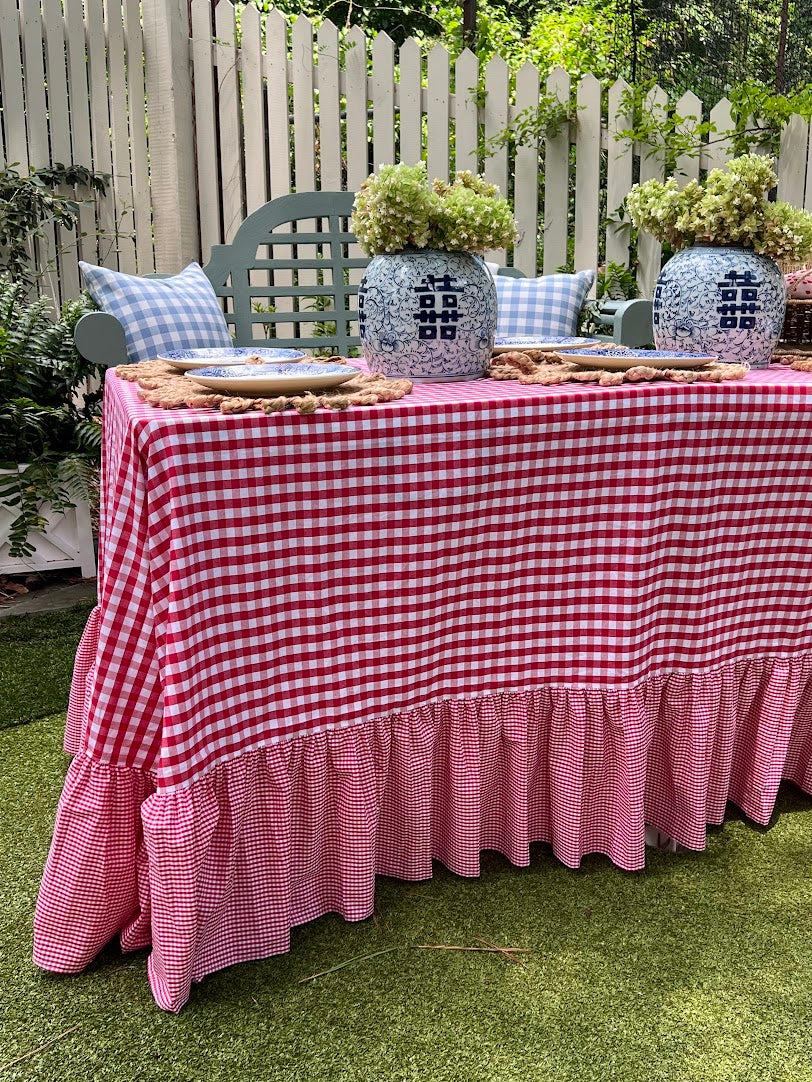 Red Check Tablecloth with Red Gingham Ruffle – Little Happies