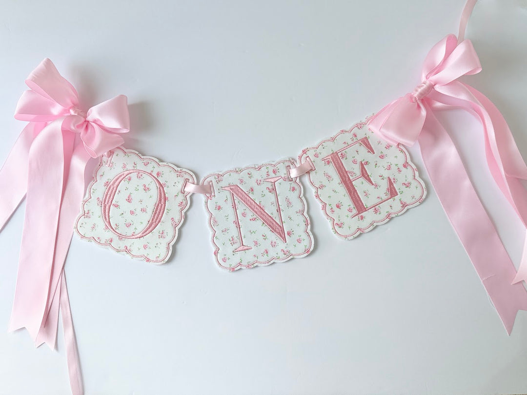 Scalloped Square ONE Birthday Set in White Floral Print