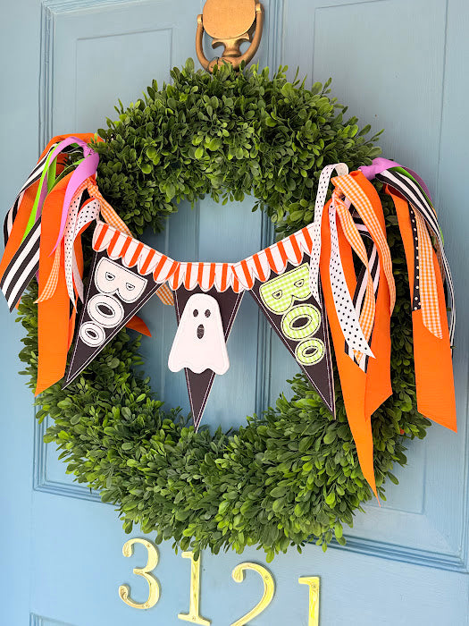 Boo Pennant Wreath Banner  - Orange and Black