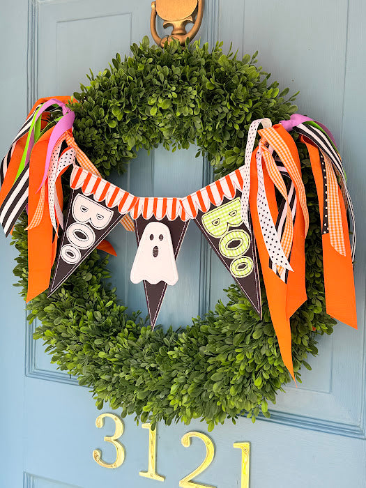 Boo Pennant Wreath Banner  - Orange and Black