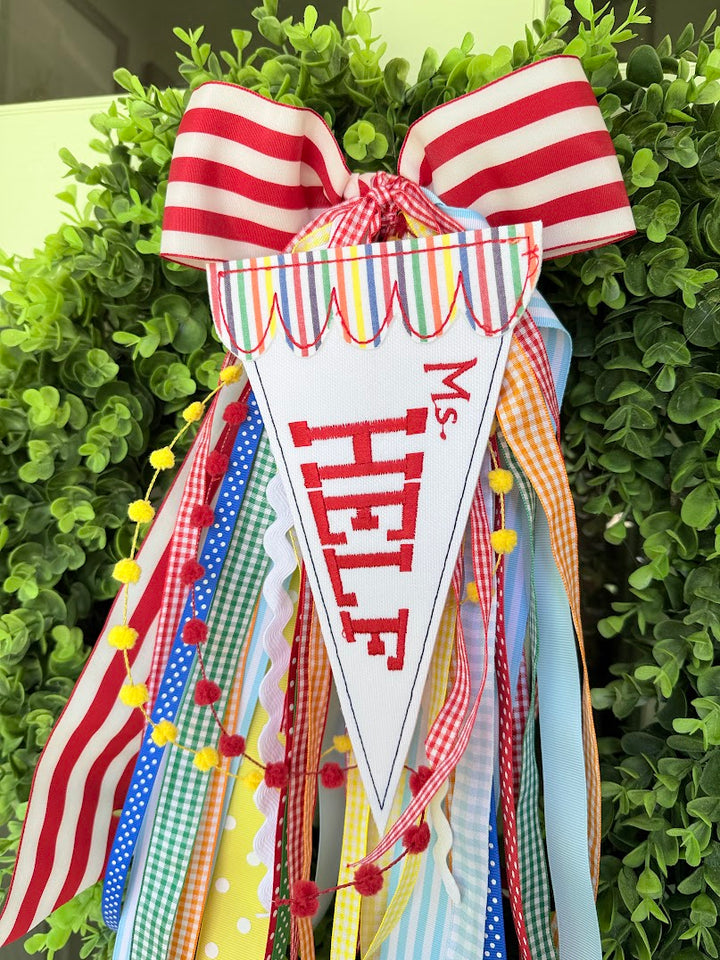 Teacher Pennant Wreath Bow