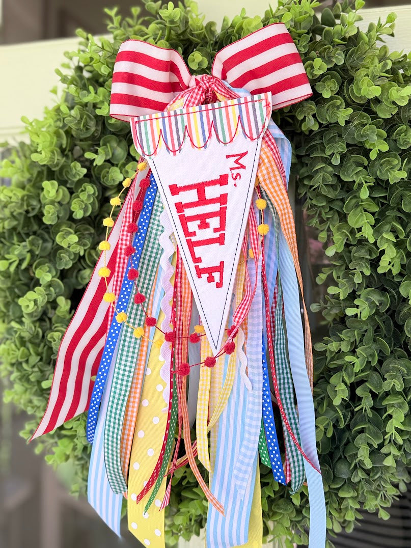 Teacher Pennant Wreath Bow