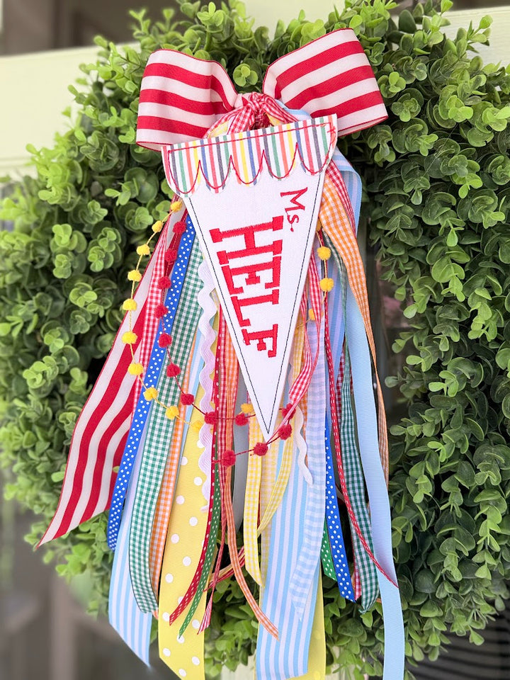 Teacher Pennant Wreath Bow