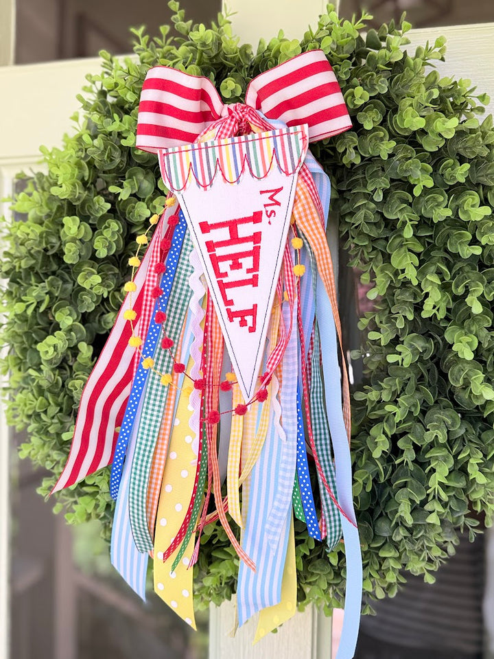 Teacher Pennant Wreath Bow