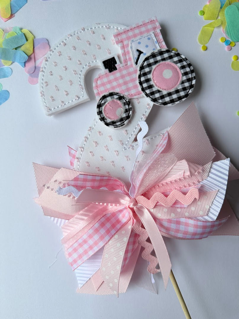 Pink Tractor Cake Topper