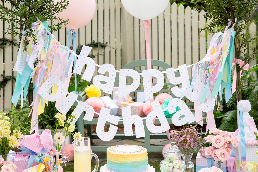 Pastel Confetti Dot Happy Birthday Banner