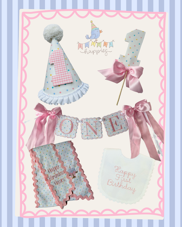 Pastel Dot Scalloped ONE Birthday Set
