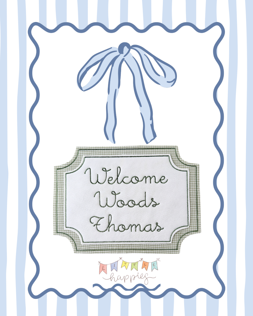 The "Tripp" Welcome Plaque with Sage Gingham and White
