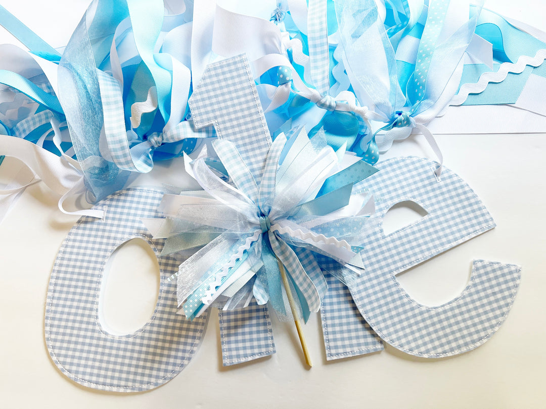 Blue Gingham Birthday Set