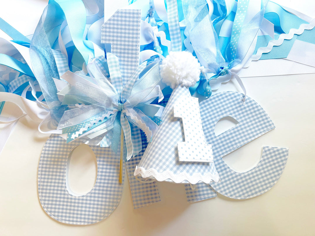 Blue Gingham Birthday Set