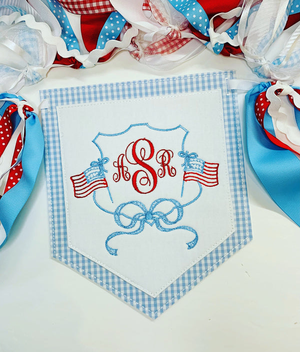 Girly Patriotic Initial Crest Cake Topper